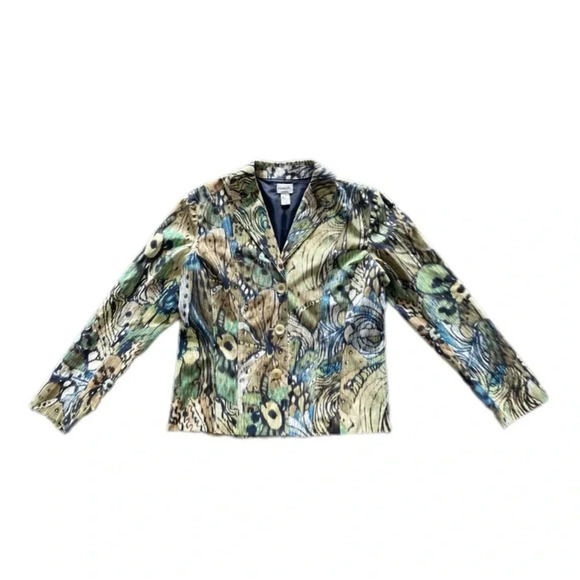 Chico’s Multicolor Cotton Blend Long Sleeve Blazer Women’s Size 1 or Medium - Picture 1 of 12